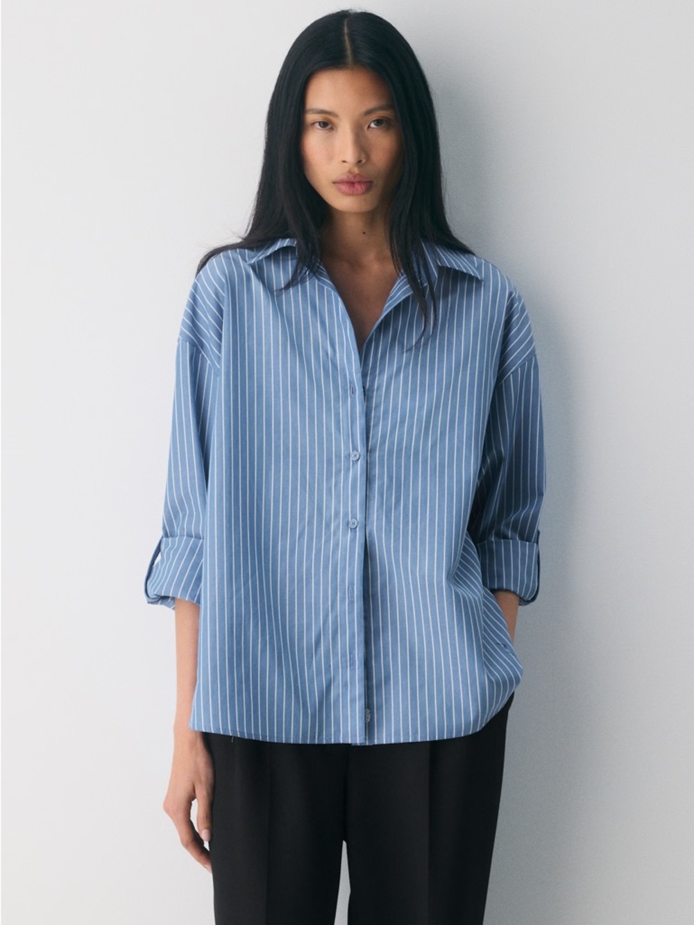 Blue Pinstripe Button-Down Shirt - Women